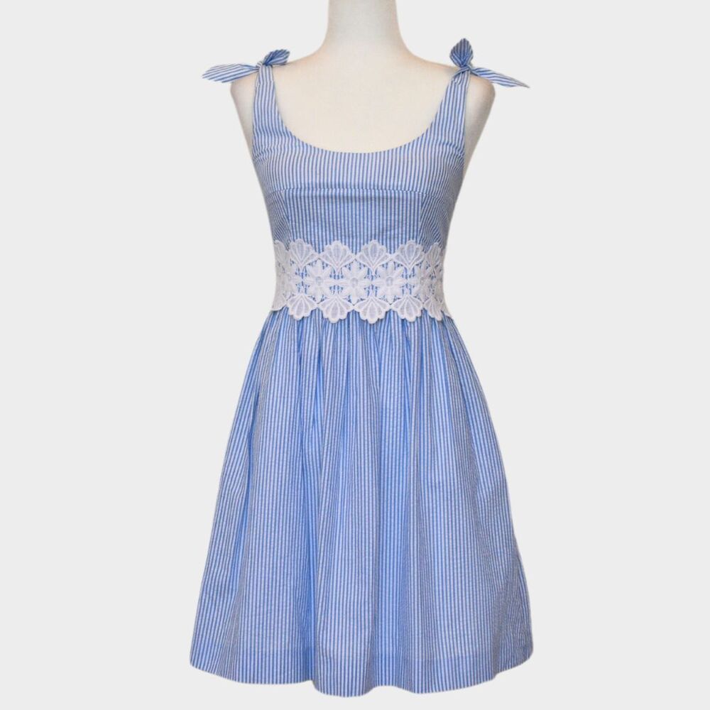 LILLY PULITZER Tessa Seersucker Striped Dress Blue/White Size 0 - Picture 2 of 10